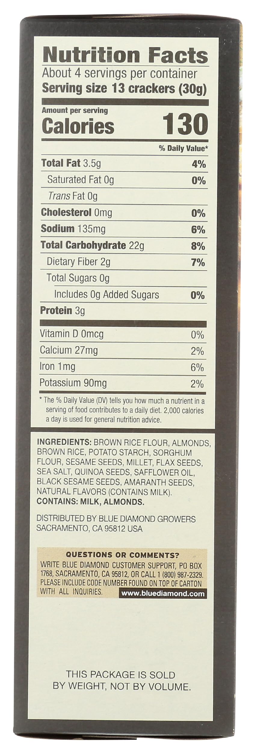 Blue Diamond Nut Thin Cracker Multiseed close-up showing almond and seed crunch.