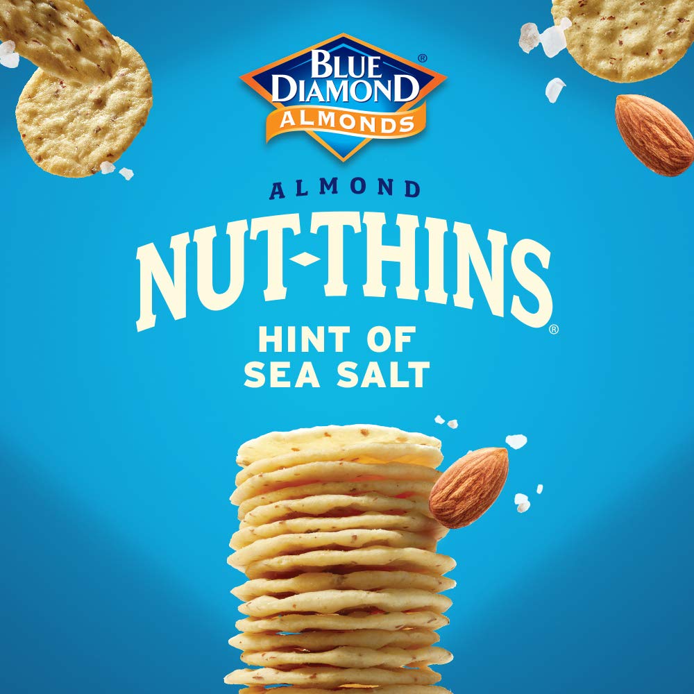 Blue Diamond Nut Thins box packaging — convenient gluten free crackers.