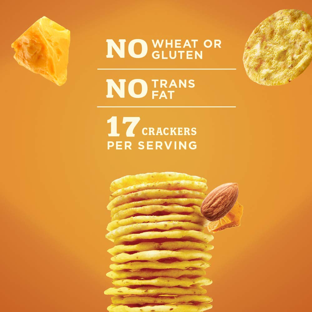 Blue Diamond Nut Thins Kosher-certified cheddar crackers for inclusive snacking.