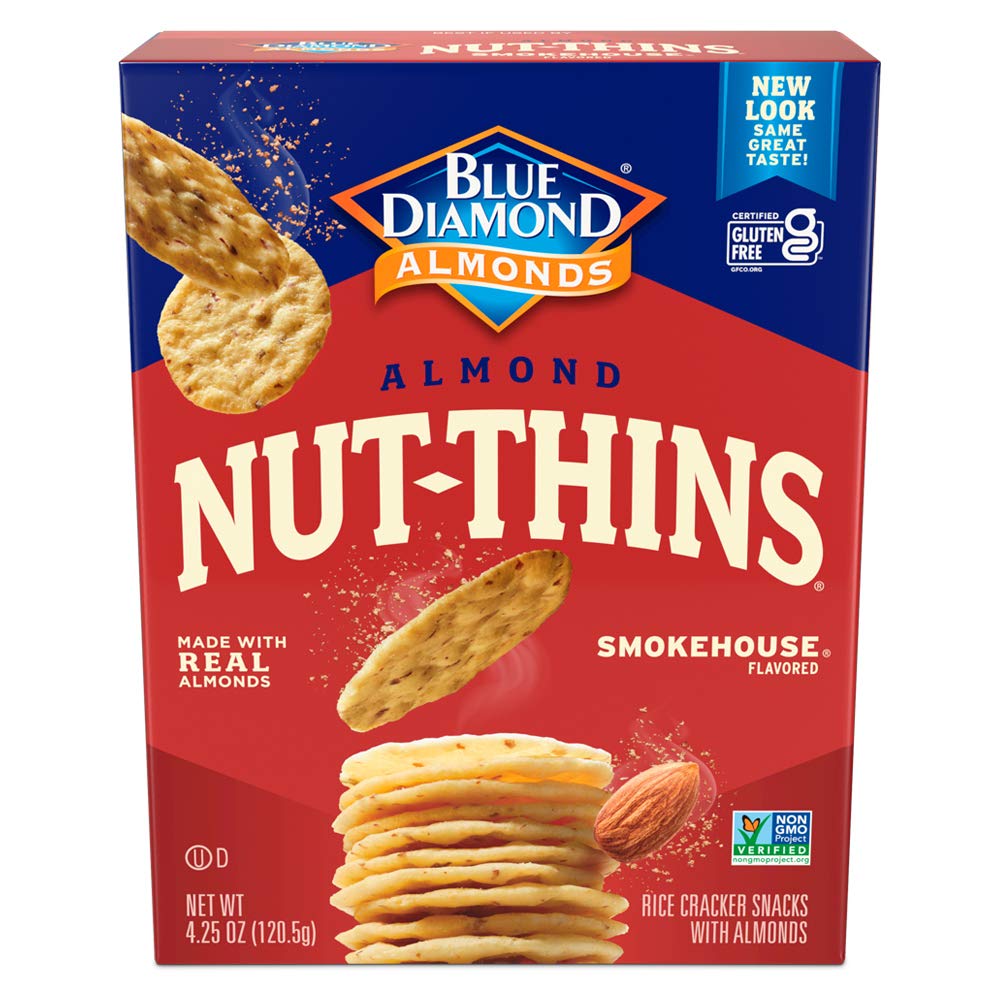 Blue Diamond Nut-Thins Smokehouse crackers on a plate offer a crisp almond bite