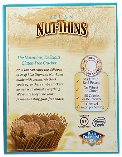 Blue Diamond Pecan Thins Kosher-certified label signals trusted snacking.