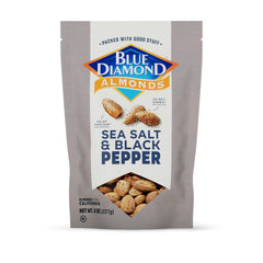 Blue Diamond Sea Salt Black Pepper almonds bag ready for on-the-go snacking.