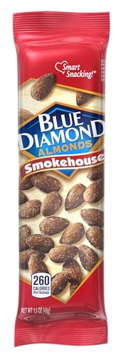 Blue Diamond Smokehouse almonds on shelf emphasize ready-to-eat single-serve bags
