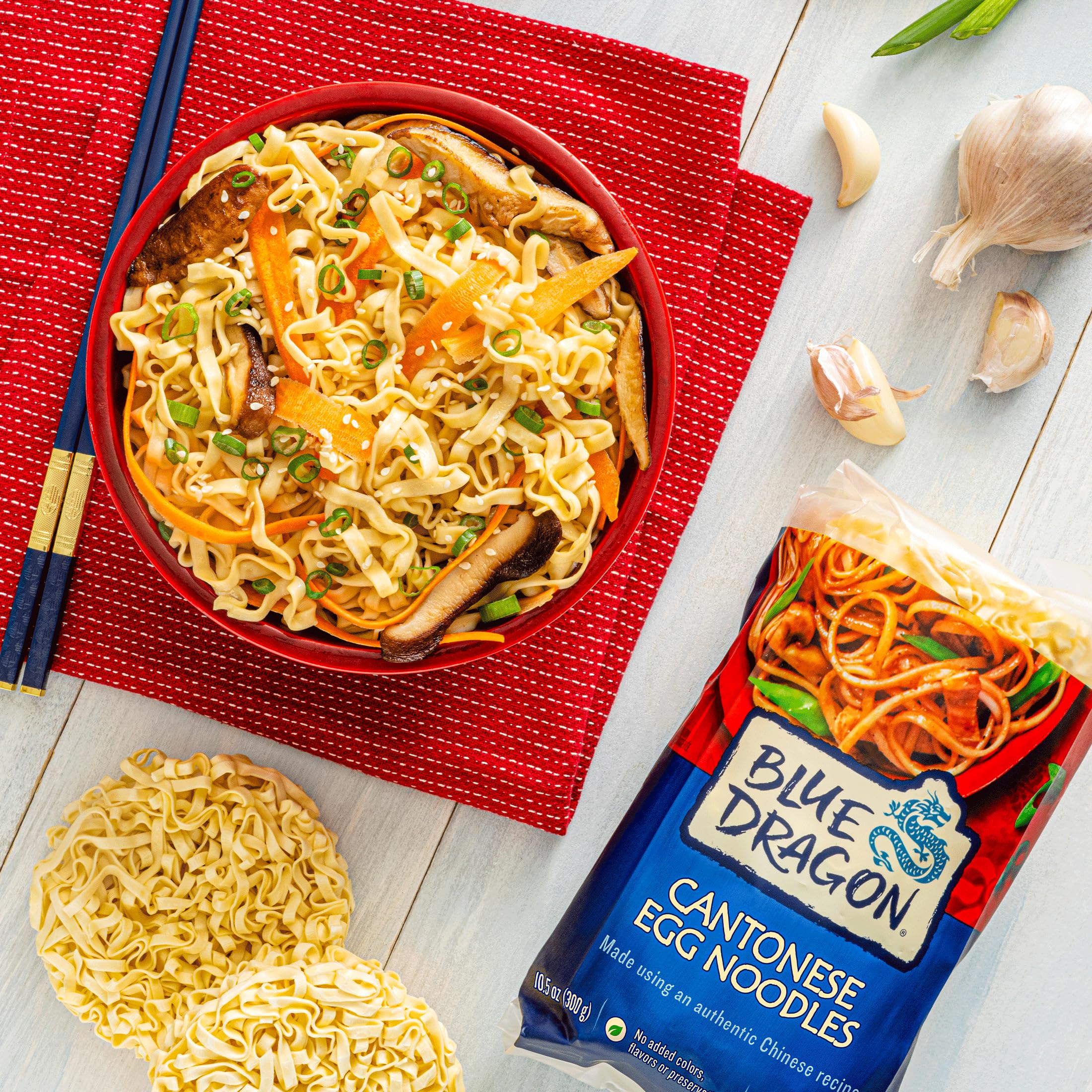 Blue Dragon noodles with springy texture ideal for chow mein.
