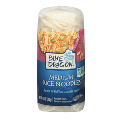 Blue Dragon Medium Rice Noodles nest, uncooked, ready for quick meals