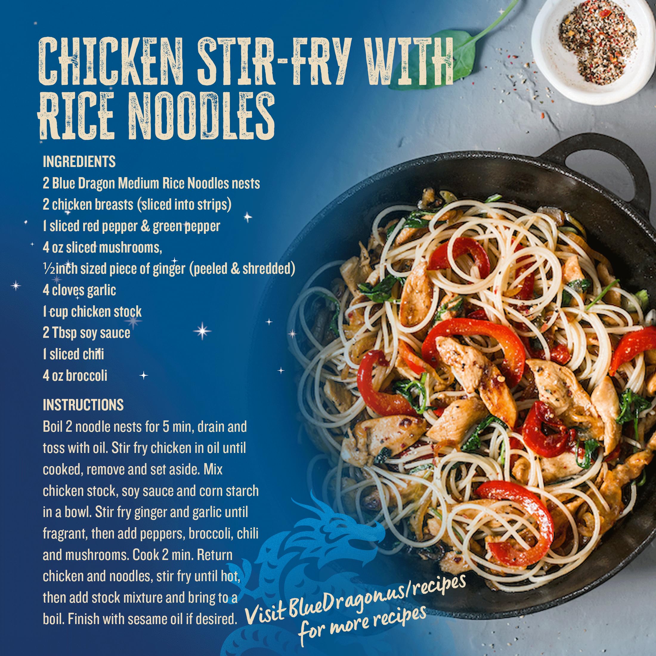 Blue Dragon Noodles for Pad Thai prep, versatile base for vibrant sauces