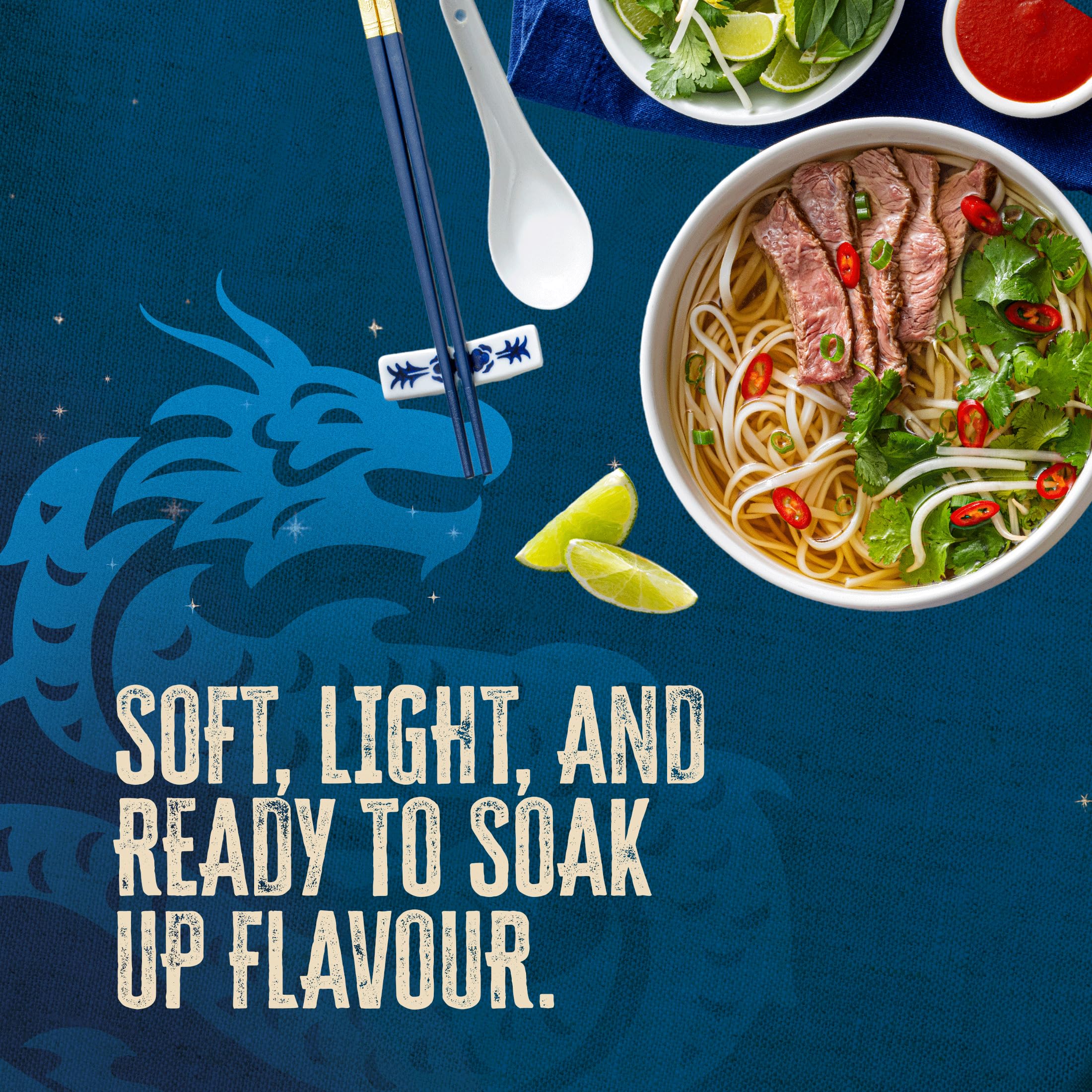 Blue Dragon Rice Noodles dry nest close-up, simple ingredients of rice flour and water