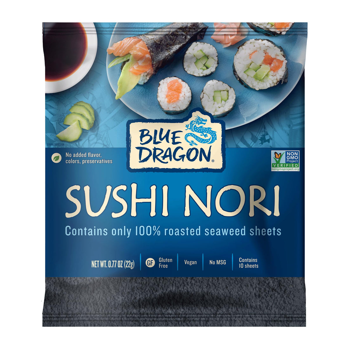 Blue Dragon Sushi Nori pack top view for quick, fresh rolls.