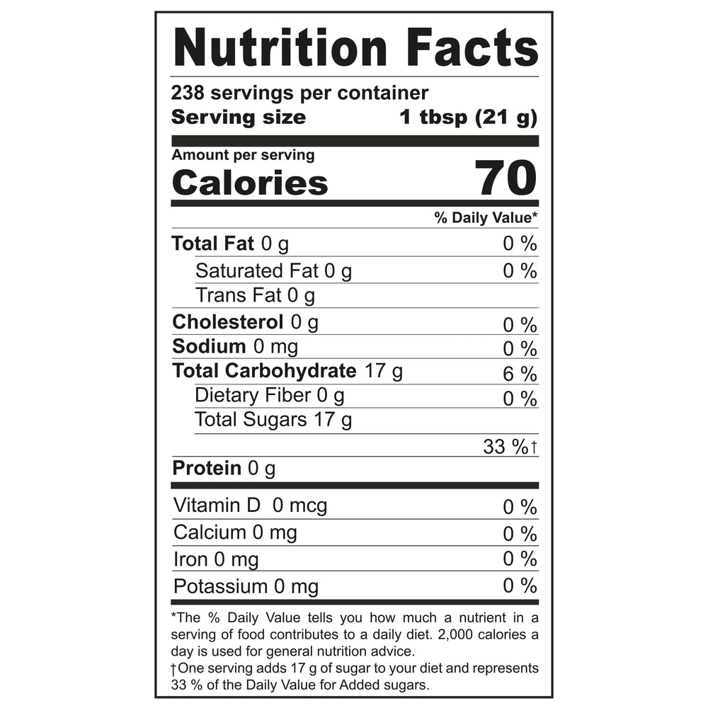 Close-up of BLUE GREEN ORGANICS RAW agave syrup label details