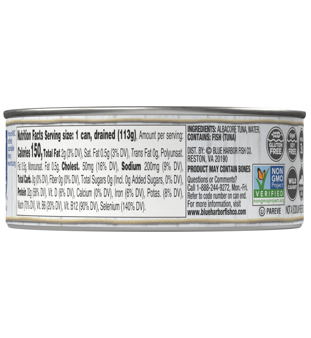 Blue Harbor Fish Co. solid white tuna in water can, ideal for salads or pasta.