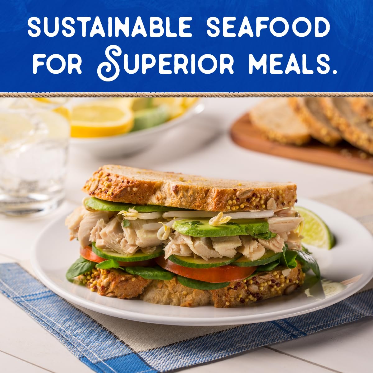 Blue Harbor tuna avocado sandwich setup, pairing mild tuna with creamy avocado.