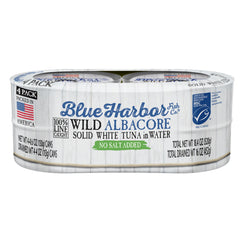 Blue Harbor Fish Co. Wild Albacore Tuna in Water No Salt Added four-pack can, ideal for lean protein.