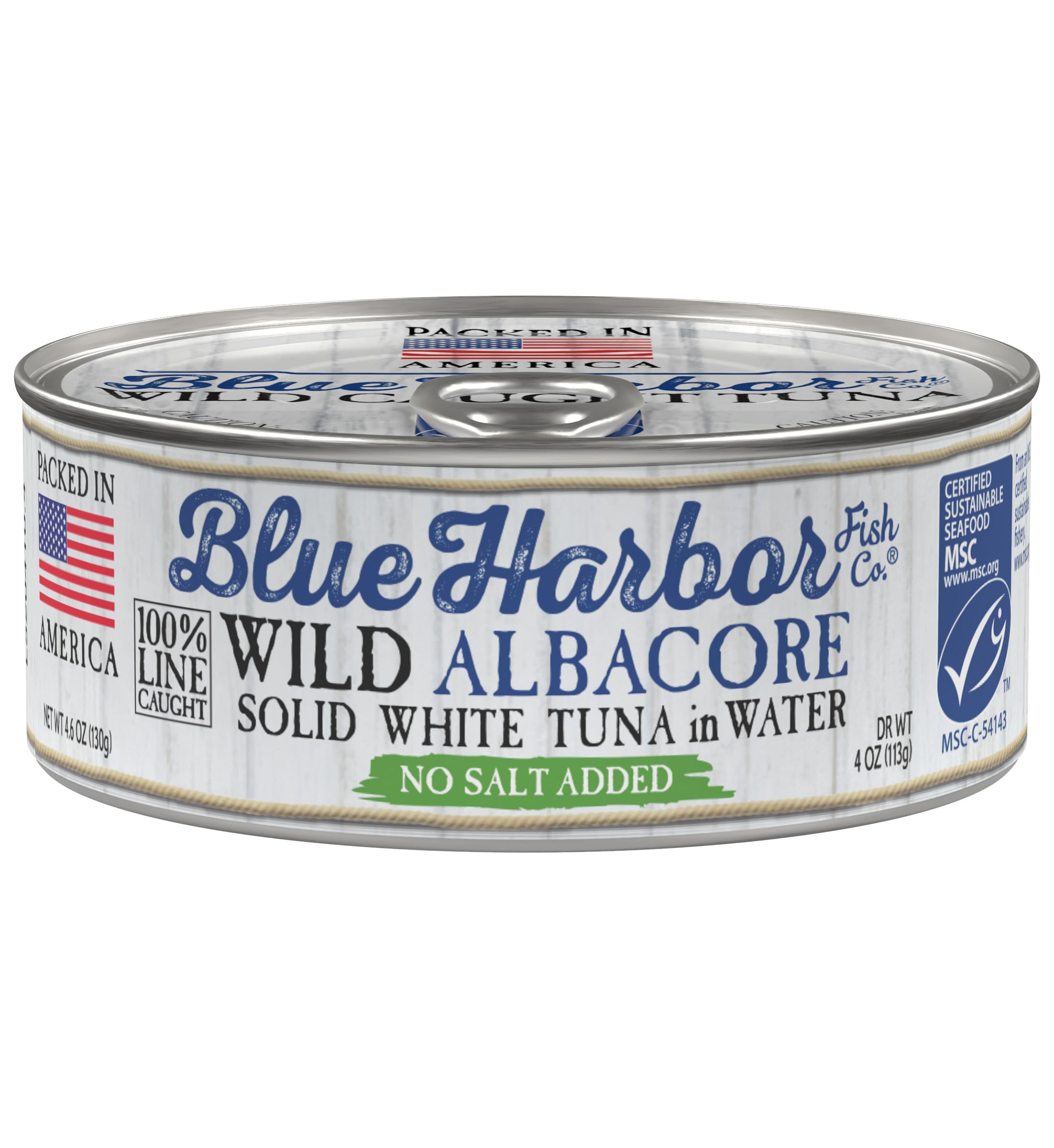 Blue Harbor Wild Albacore Tuna in Water No Salt Added can, clean flavor for salads