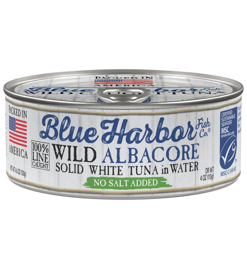 Blue Harbor Wild Albacore Tuna in Water No Salt Added can, clean flavor for salads