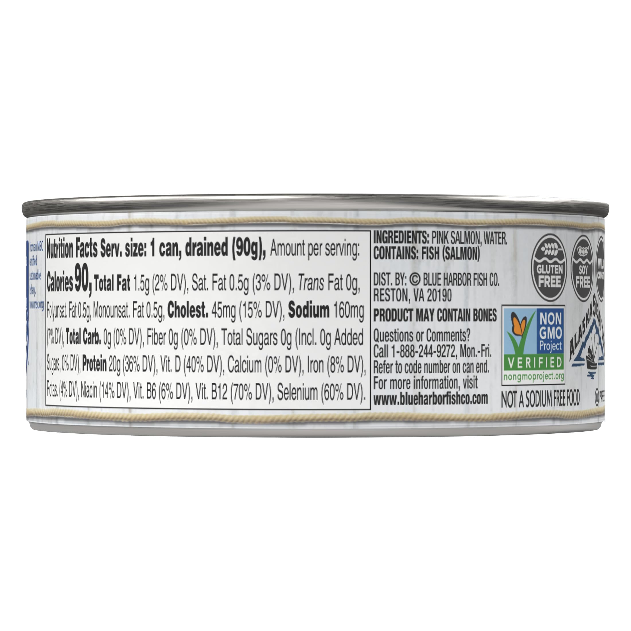 Blue Harbor Wild Pink Salmon hand-packed, skinless and boneless for easy, flakes-ready meals.