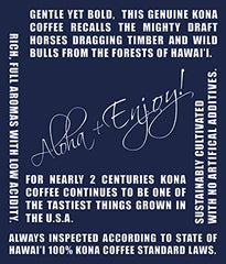 Blue Horse Kona Coffee beans close-up emphasizing premium 100% Kona quality and US sourcing.