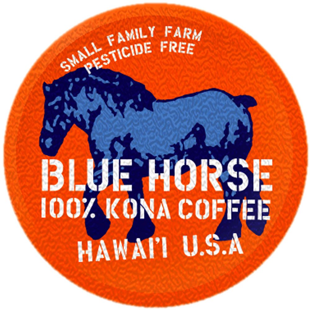 Blue Horse Kona Coffee pods closeup offering premium aroma for a quick, satisfying morning cup.