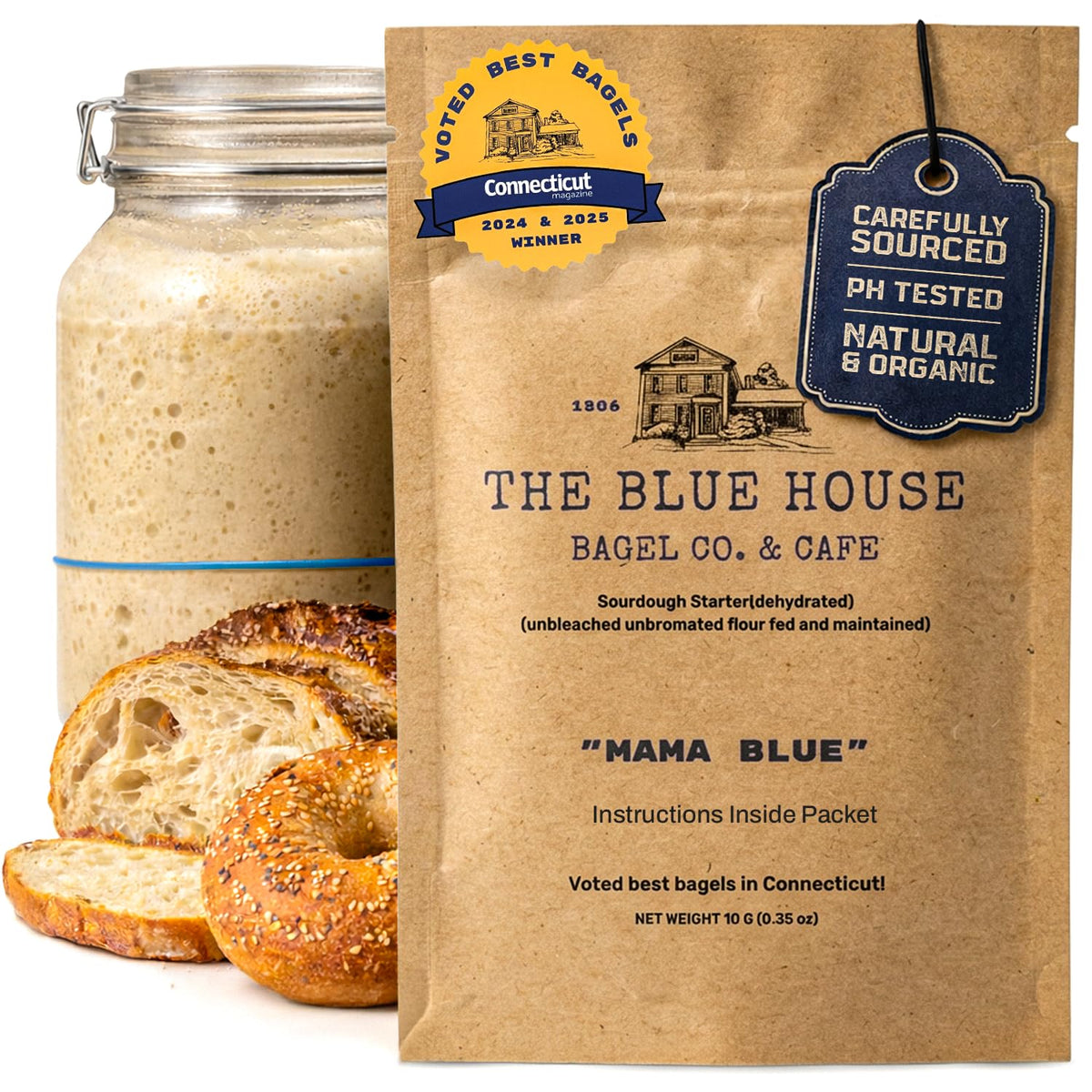 The Blue House Bagel Co dehydrated starter front view, ready to revive for bread.