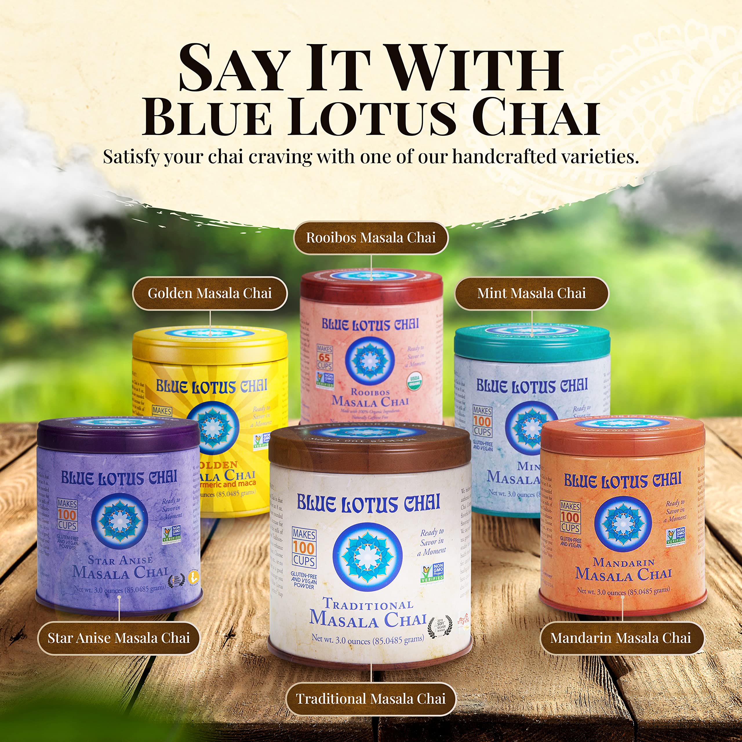 Blue Lotus Chai in a clear mug, rich color.