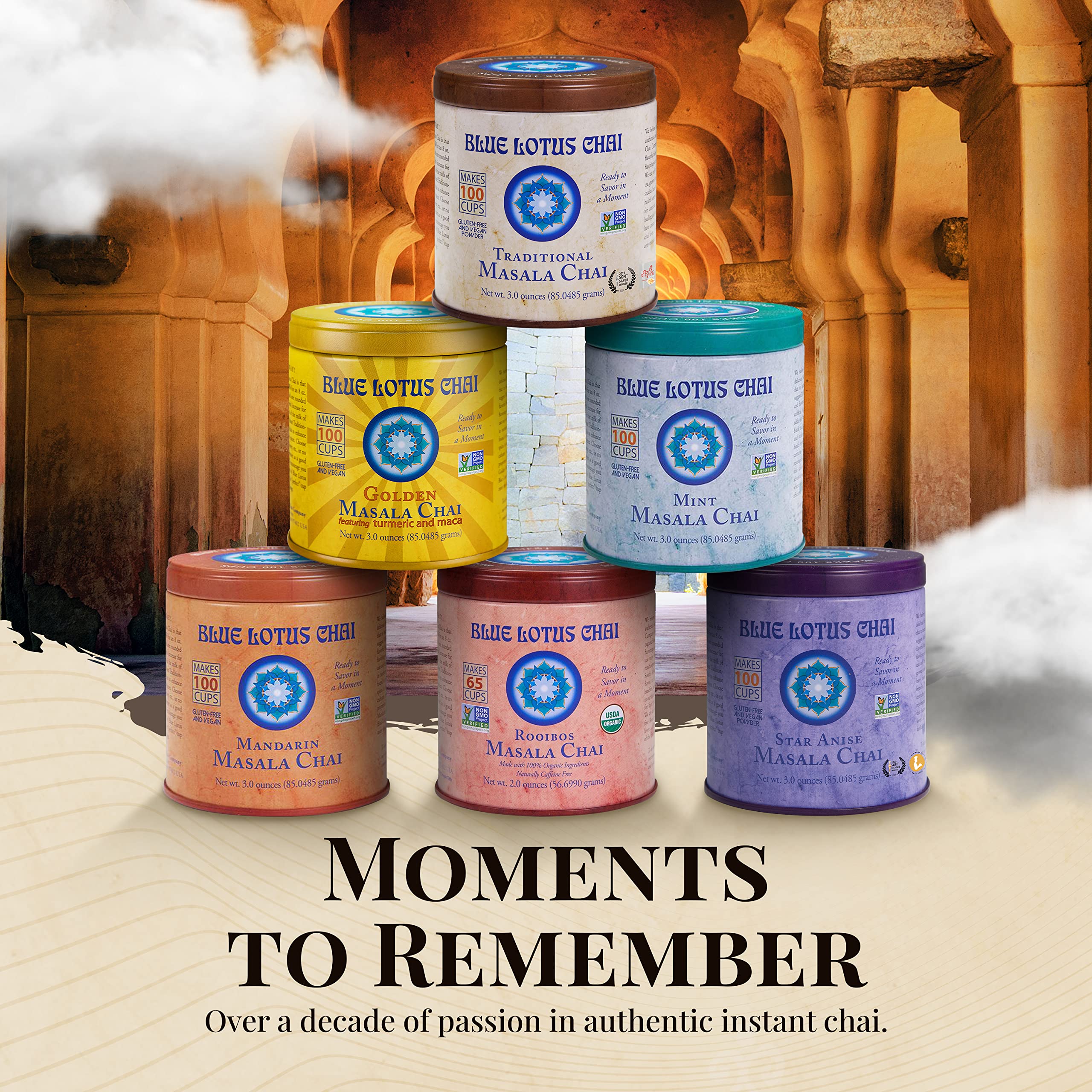 Blue Lotus Chai cup with steam and inviting aroma