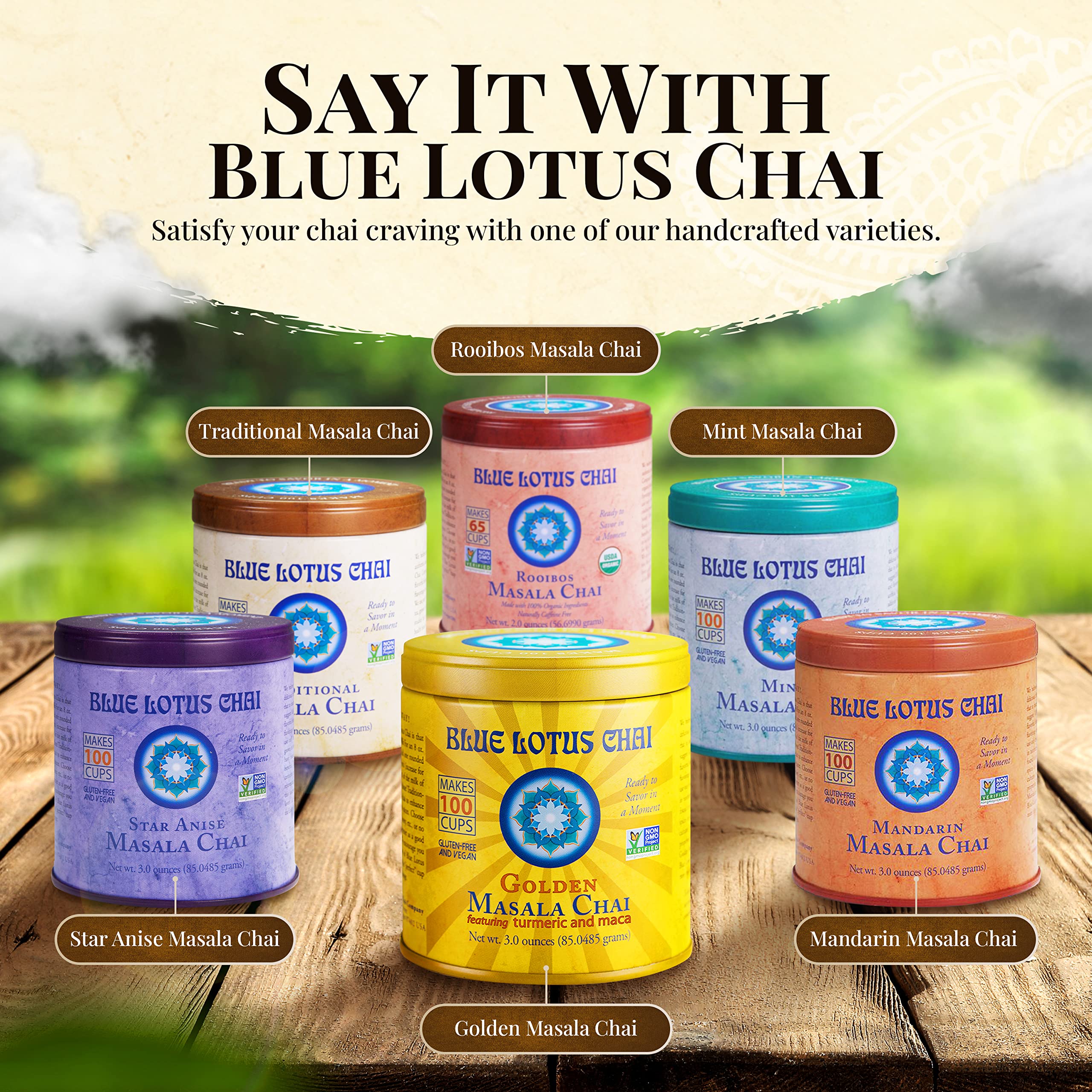 Blue Lotus Chai cup setup ready for quick, convenient chai preparation.