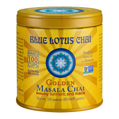 Blue Lotus Chai Golden Masala packaging front reveals authentic spice blend for daily ritual.