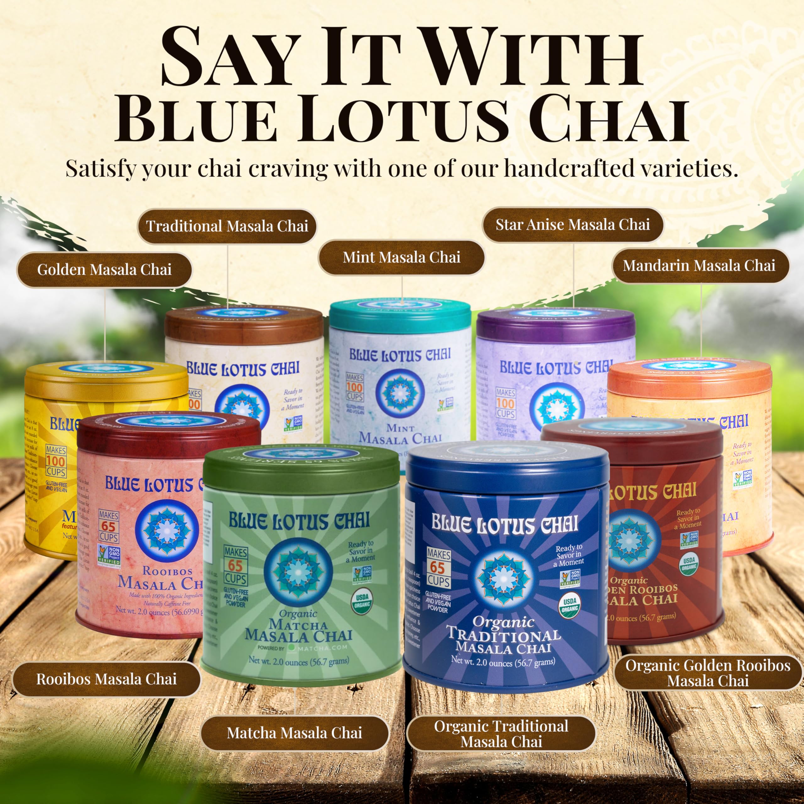 Blue Lotus Chai organic spices pack ready to brew.