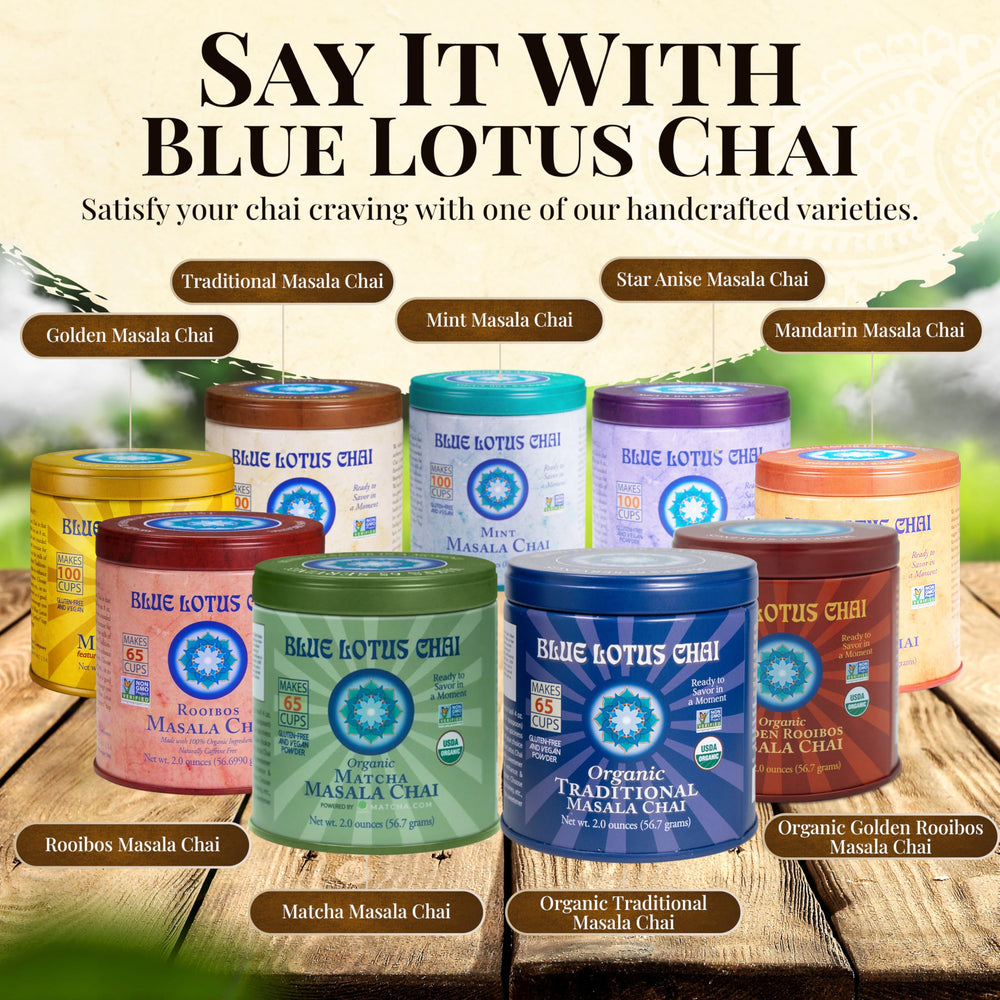 Blue Lotus Chai organic spices pack ready to brew.