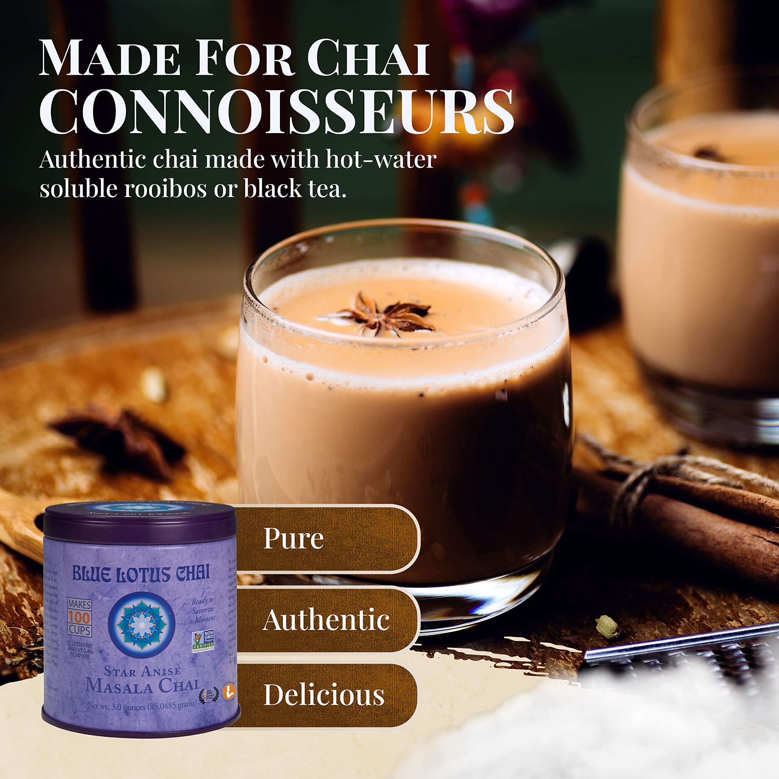 Blue Lotus Chai star anise masala blend highlights premium organic spices