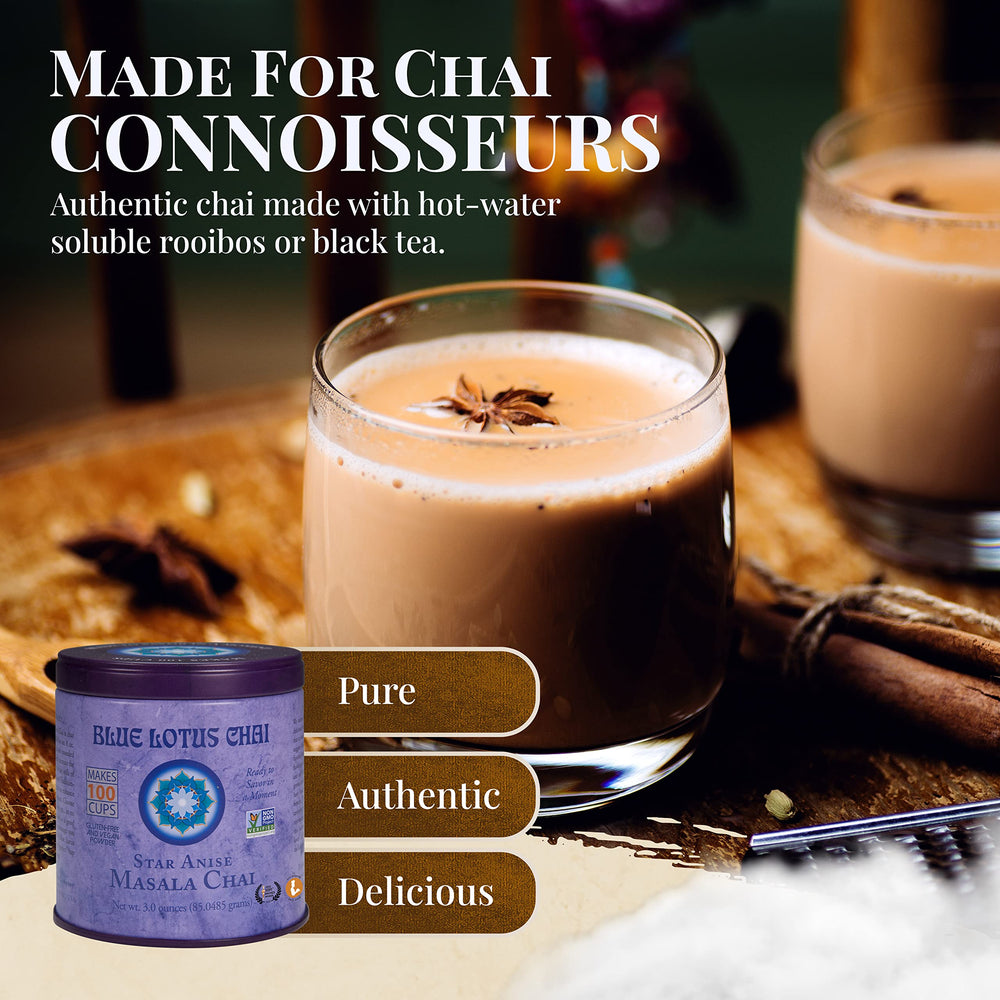 Blue Lotus Chai star anise masala blend highlights premium organic spices