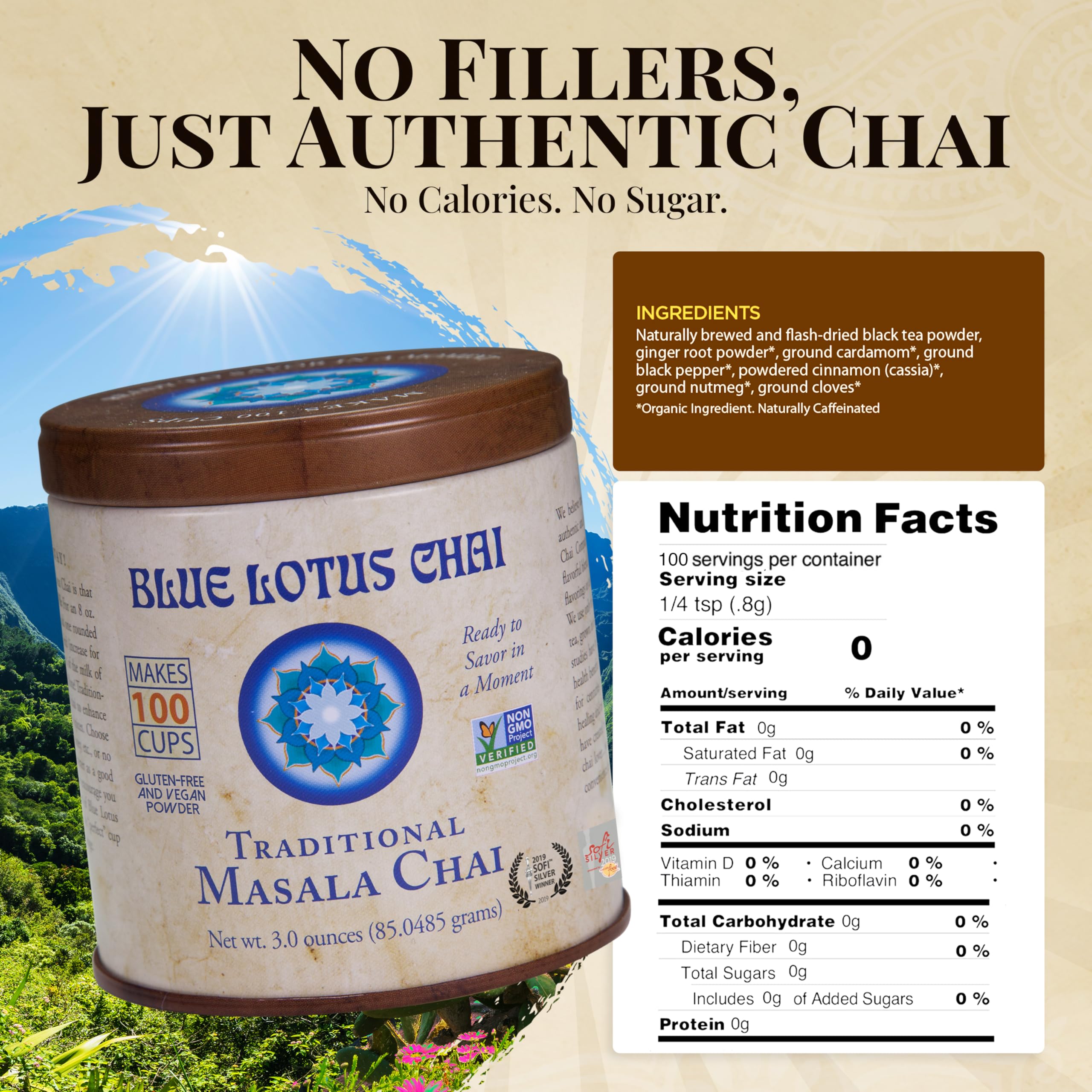 Blue Lotus Chai steaming cup ready to sip.