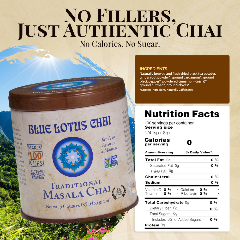 Blue Lotus Chai steaming cup ready to sip.