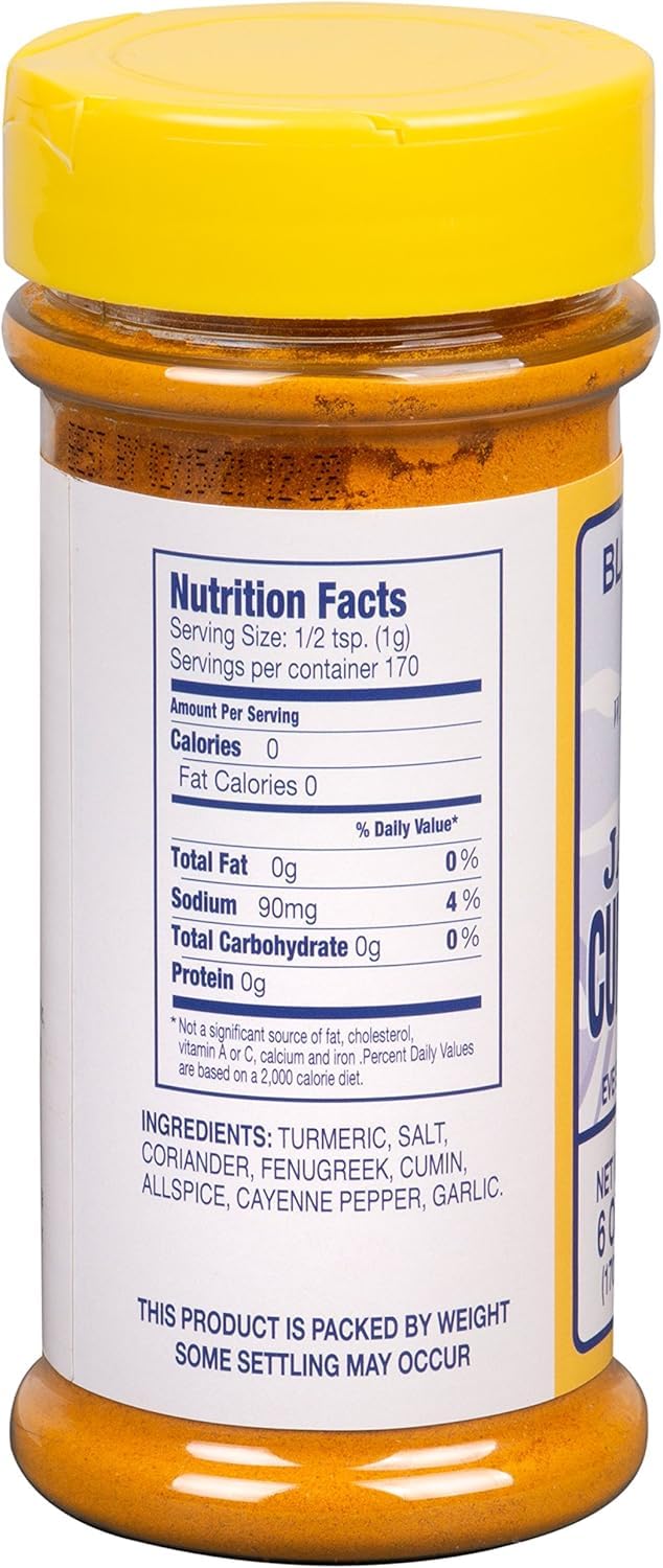 Blue Mountain Country Jamaican Curry Powder label closeup highlighting authentic spices.