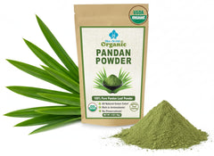 Blue Orchid Organic Pandan Powder jar closeup shows vibrant green color for desserts and drinks
