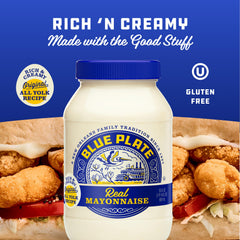 Close-up of Blue Plate Mayo jar label showing authentic recipe.