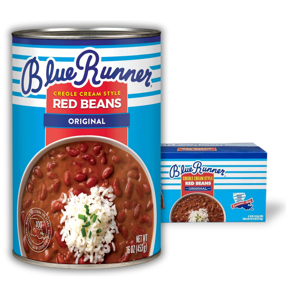 Blue Runner Creole Cream Style Red Beans front of can, perfect for quick weeknight meals.