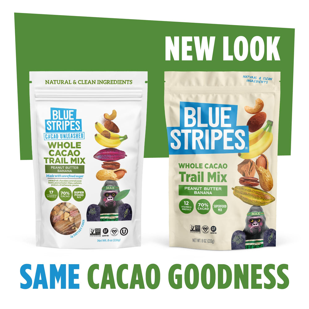 Blue Stripes cashews and peanut butter chips offer vegan crunch.