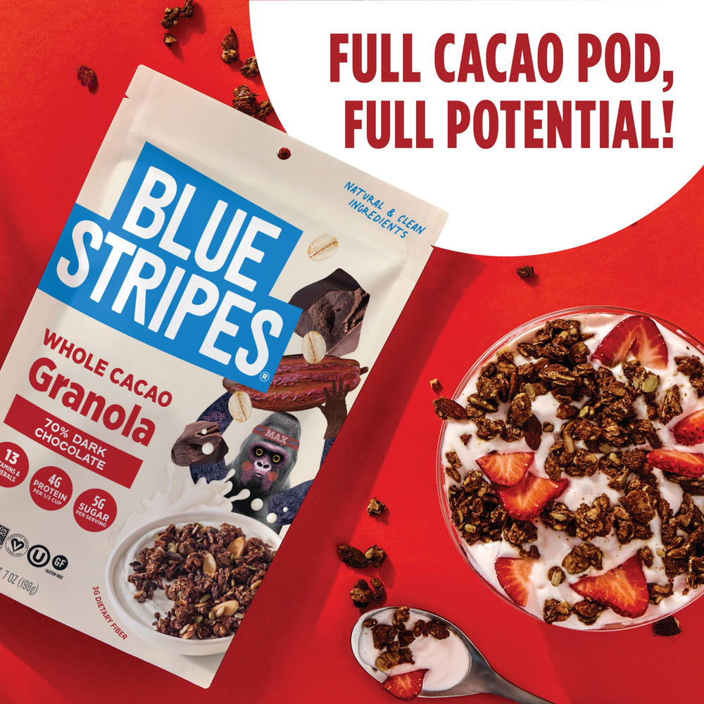 Blue Stripes Granola and yogurt swirl for a quick protein boost