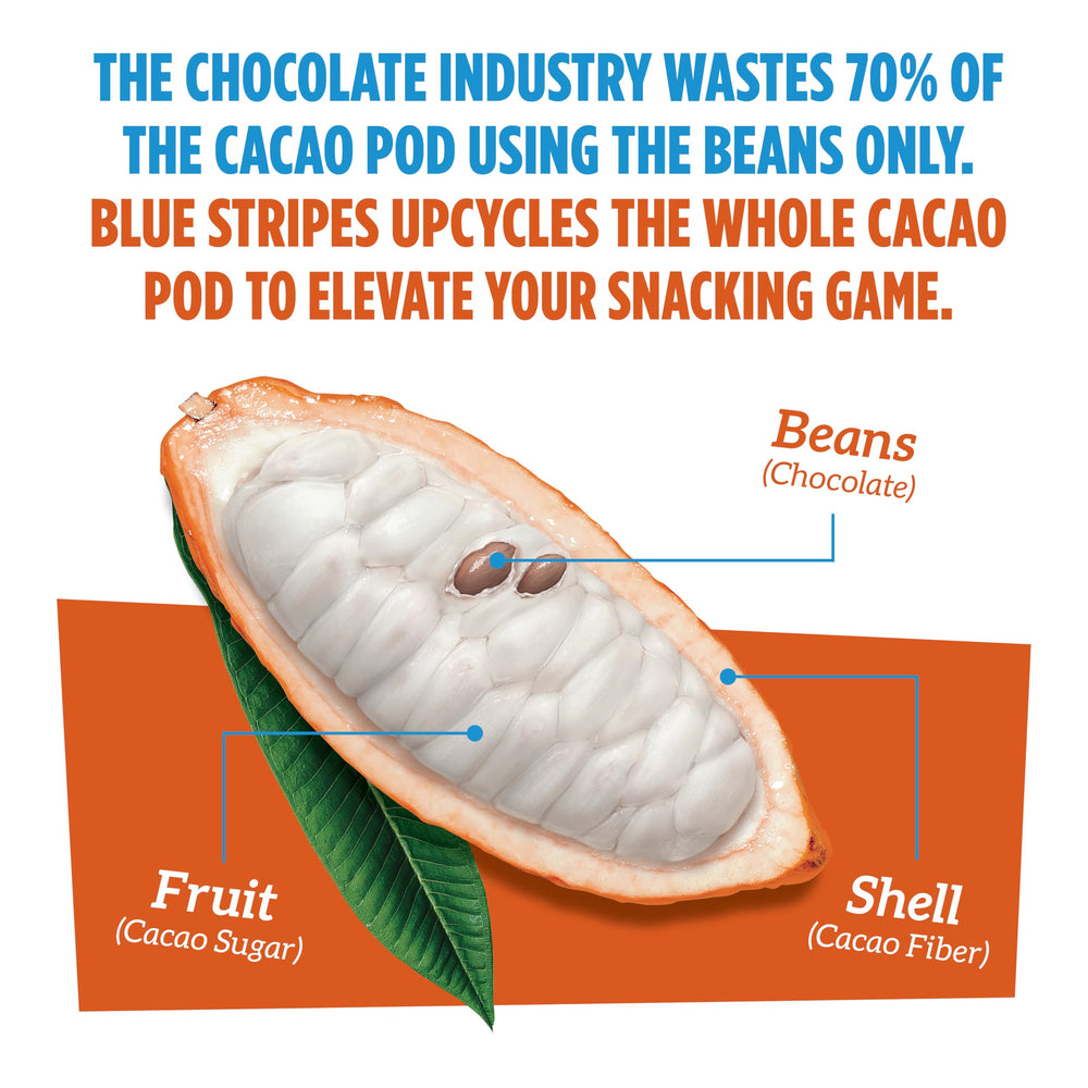 Blue Stripes Trail Mix cacao fruit bites highlight whole cacao flavor.