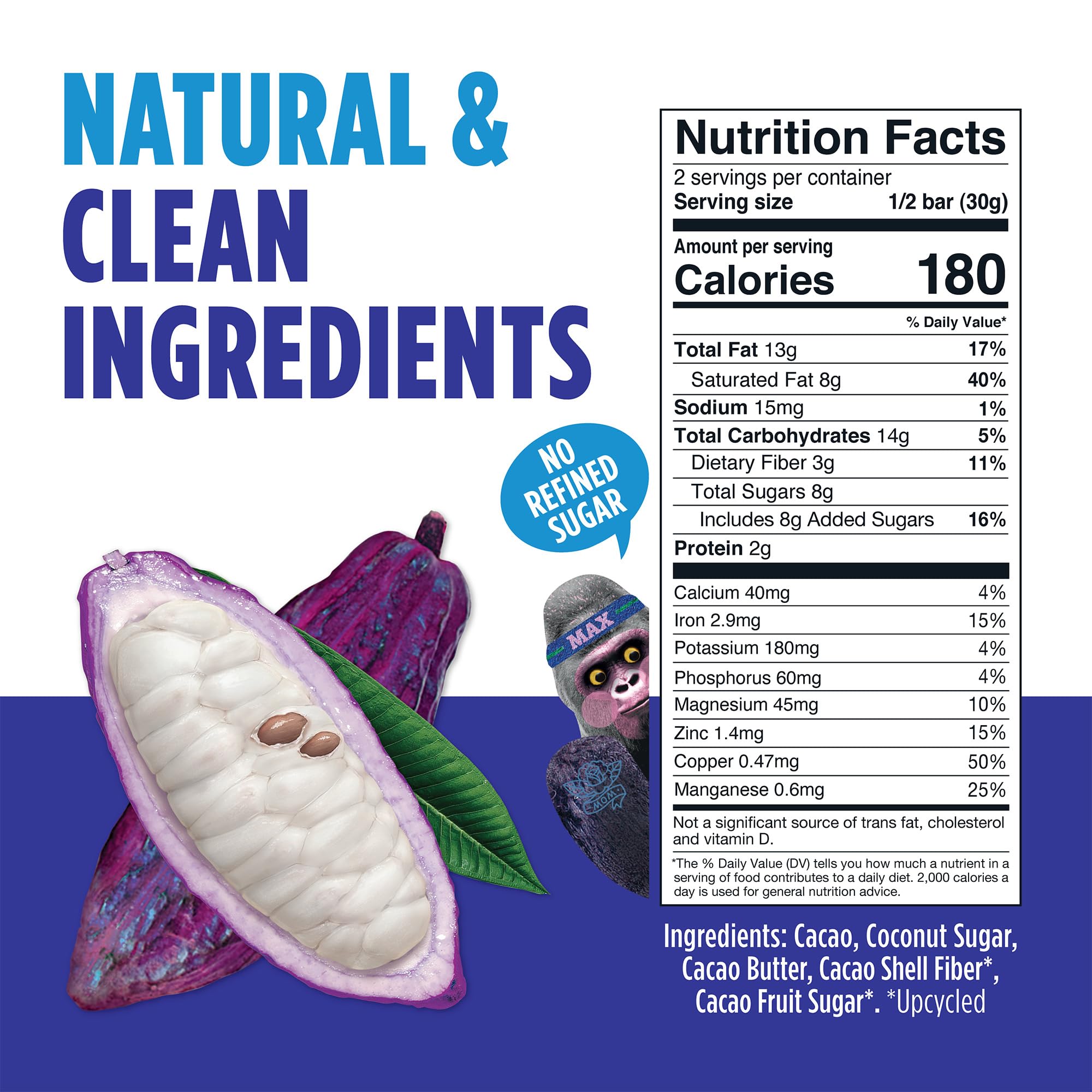 Blue Stripes vegan no refined sugar chocolate bar 2-pack, convenient on-the-go snack.