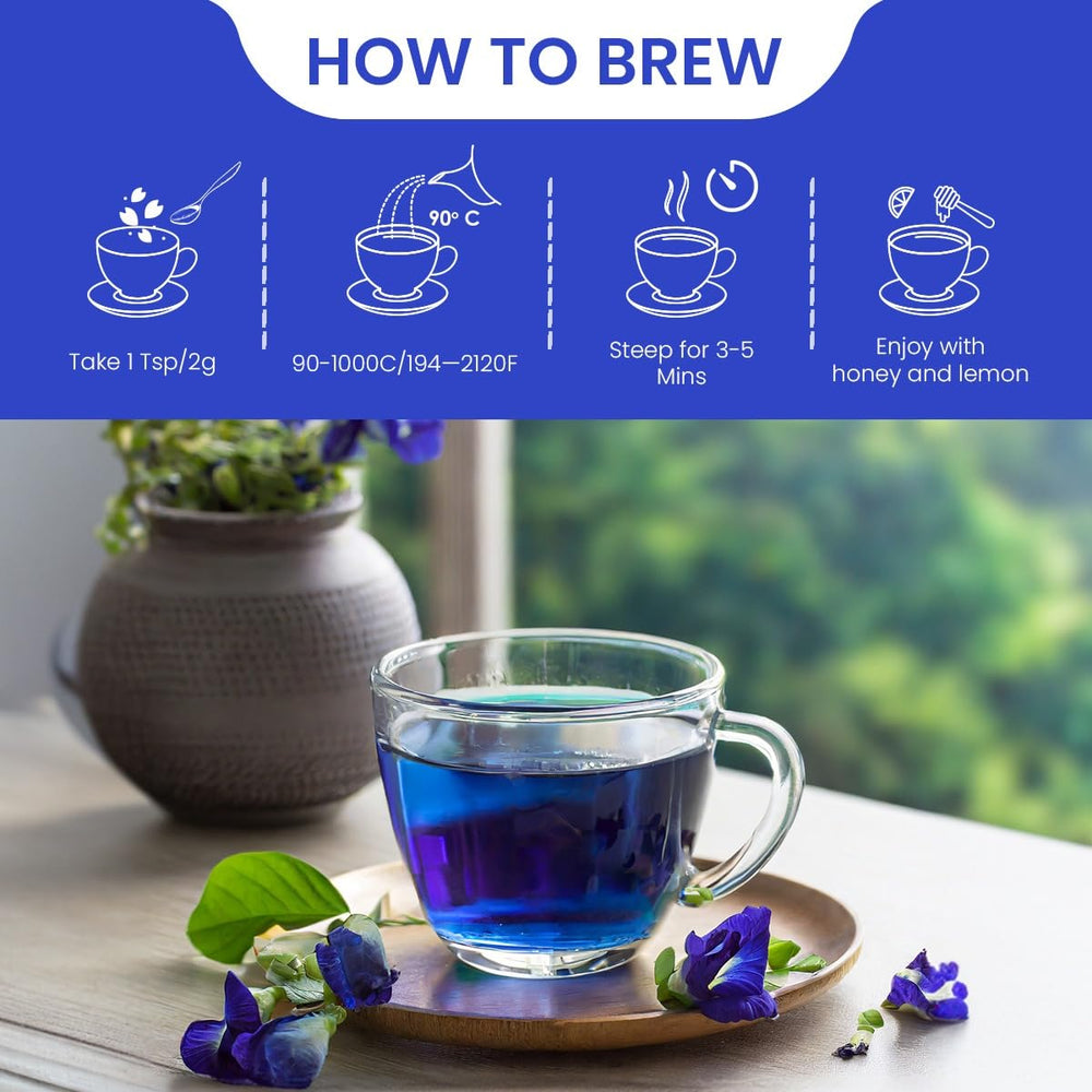Blue Tea Butterfly Pea Flower Tea antioxidant rich label on packaging