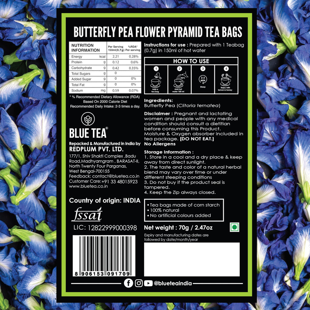 BLUE TEA Butterfly Pea Flower Tea color-change brew with vivid hue