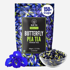 Blue Tea butterfly pea tea bag steeping for caffeine-free moment