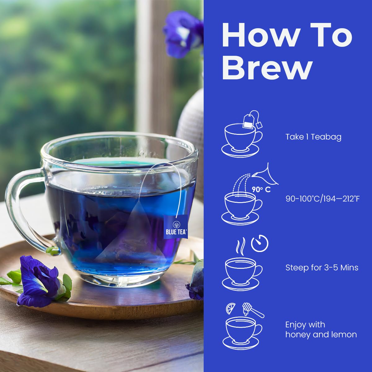 BLUE TEA iced tea serving demonstrates refreshing, color-rich beverages on warm days.
