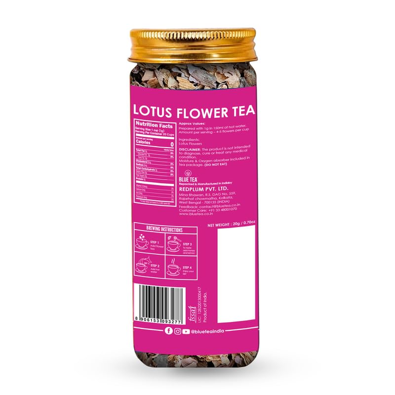 BLUE TEA Pink Lotus Tea empty jar suggests easy storage and freshness