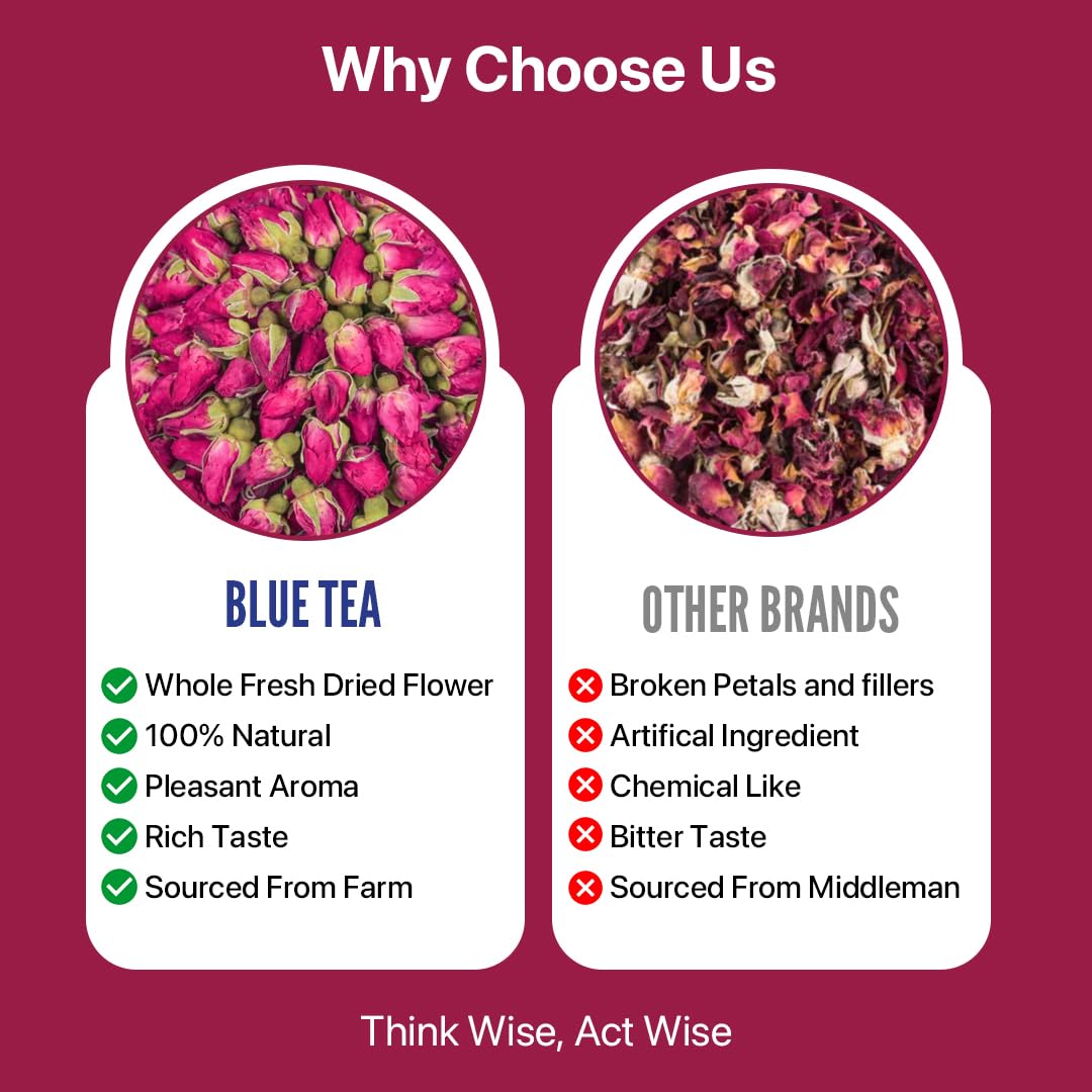 BLUE TEA Rose Buds farm-fresh sourcing signals quality from field to cup.