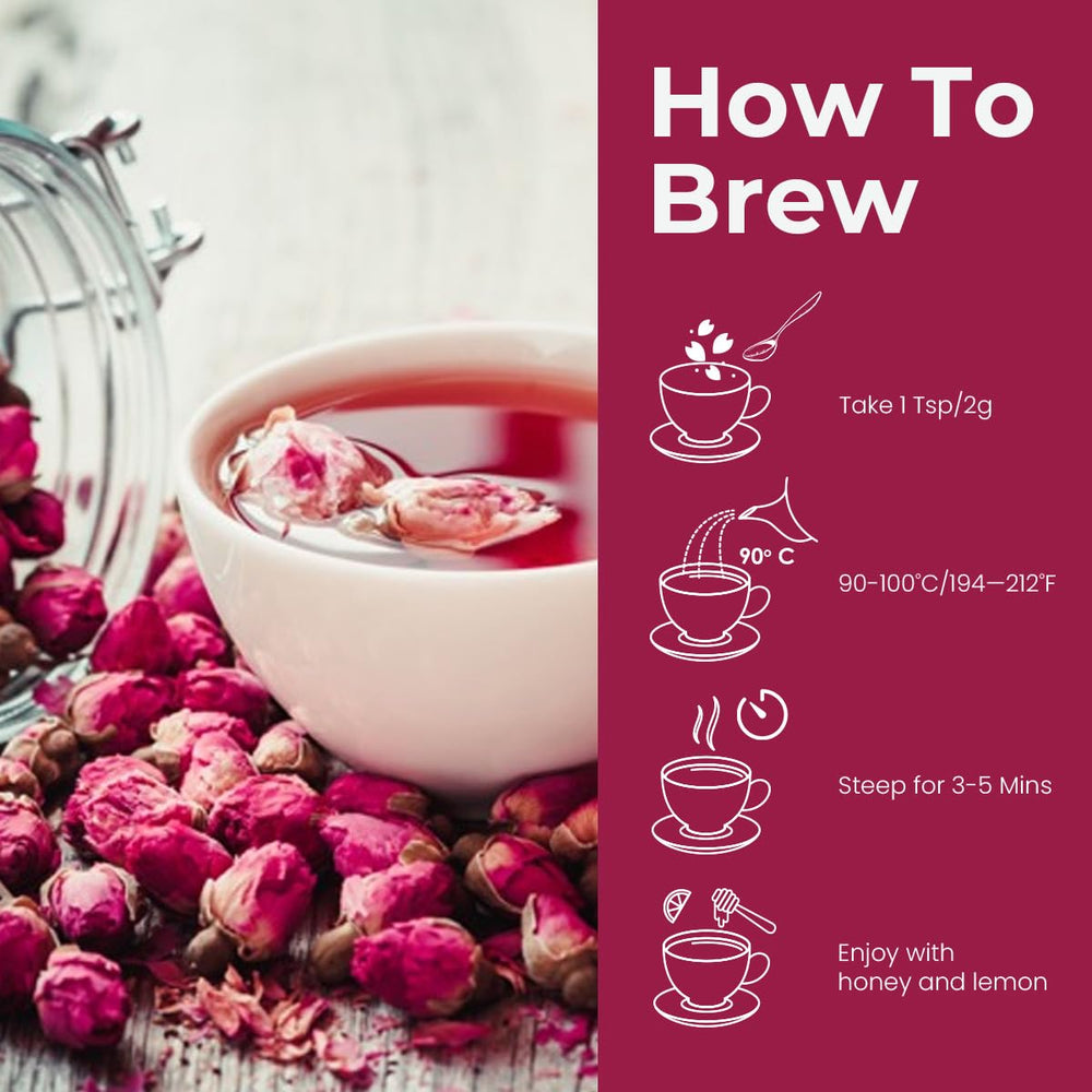 BLUE TEA Rose Buds vegan and GMO-free labeling communicates clean ingredients.