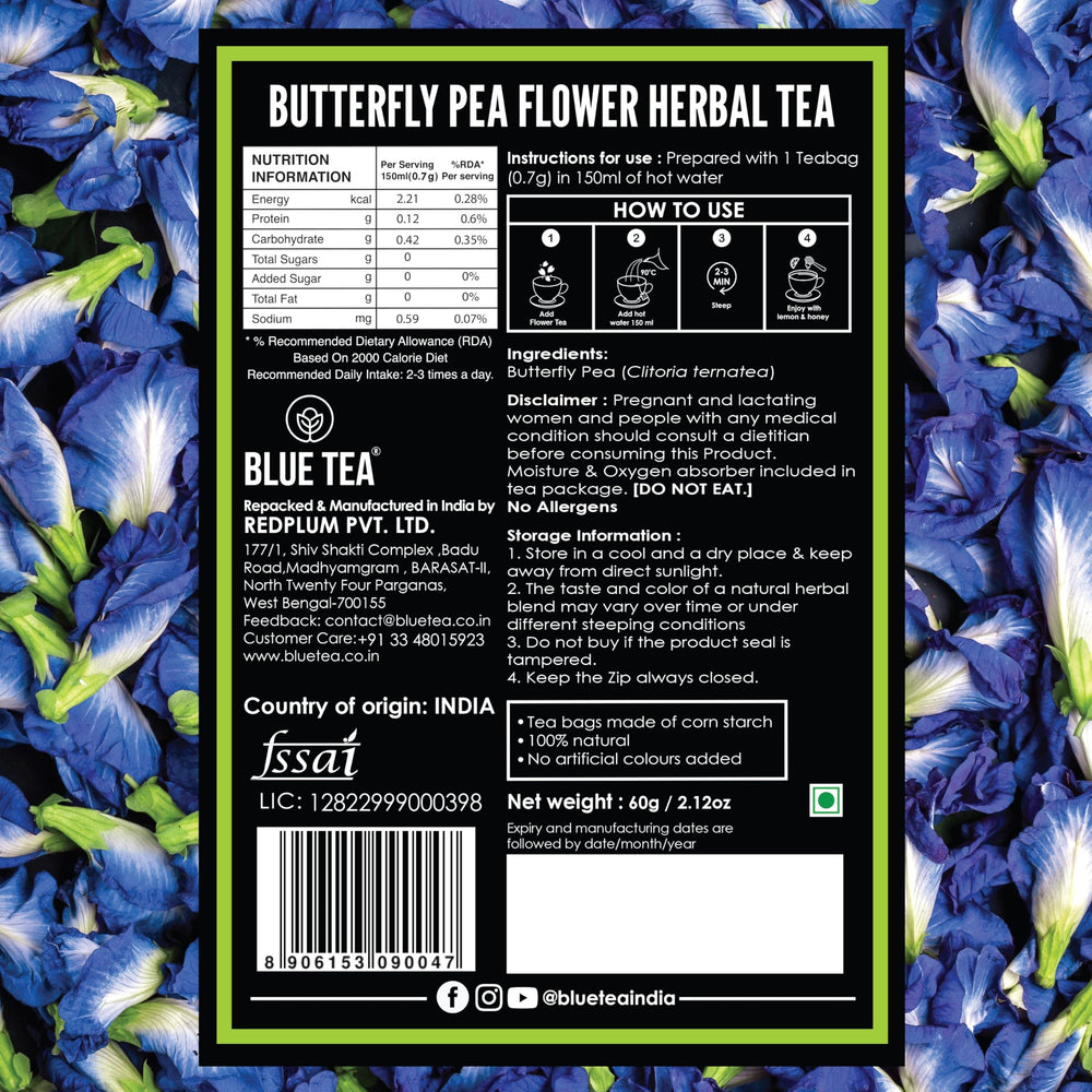 Blue Tea zipper-pack packaging on display