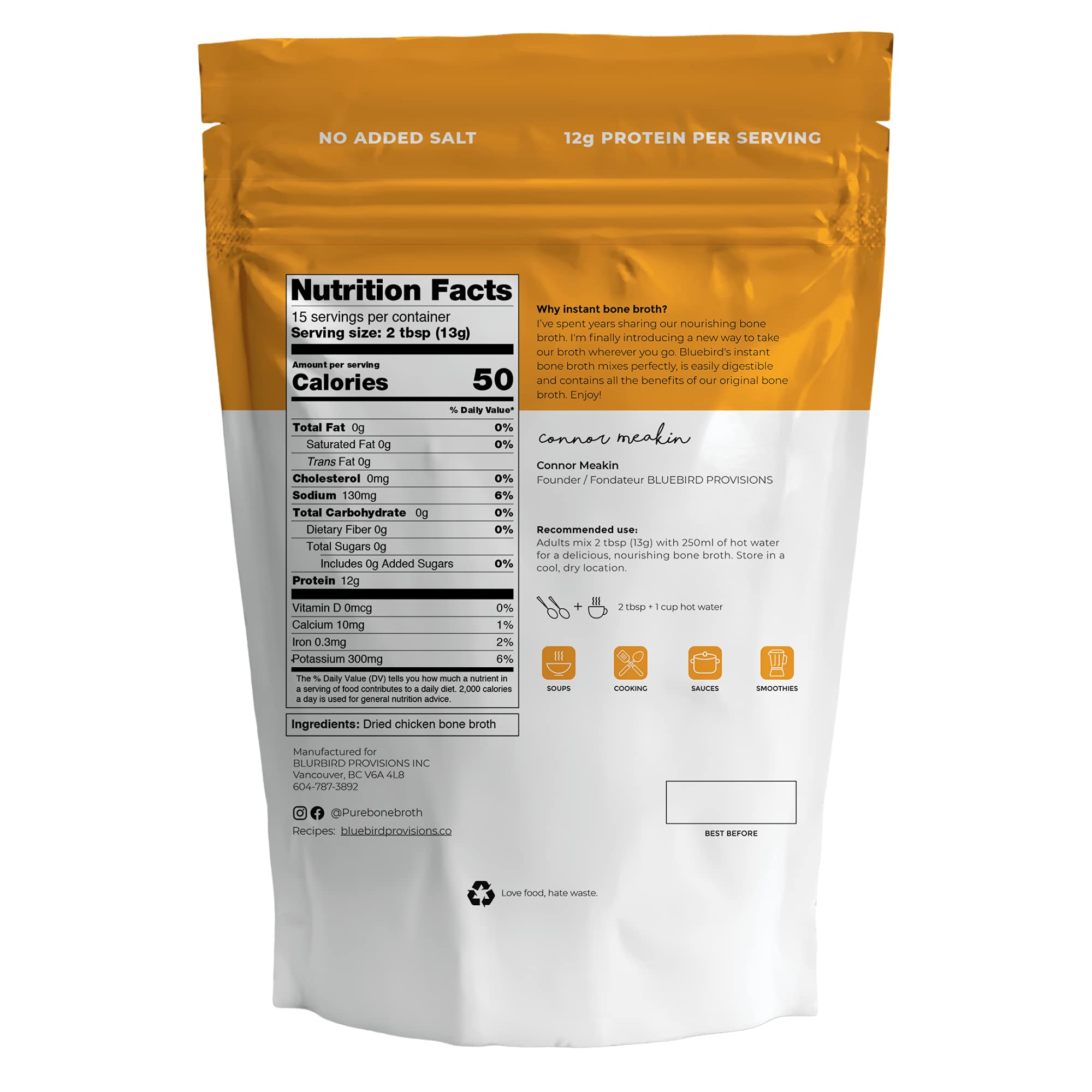 BLUEBIRD PROVISIONS carnivore-friendly bone broth powder for protein boost.