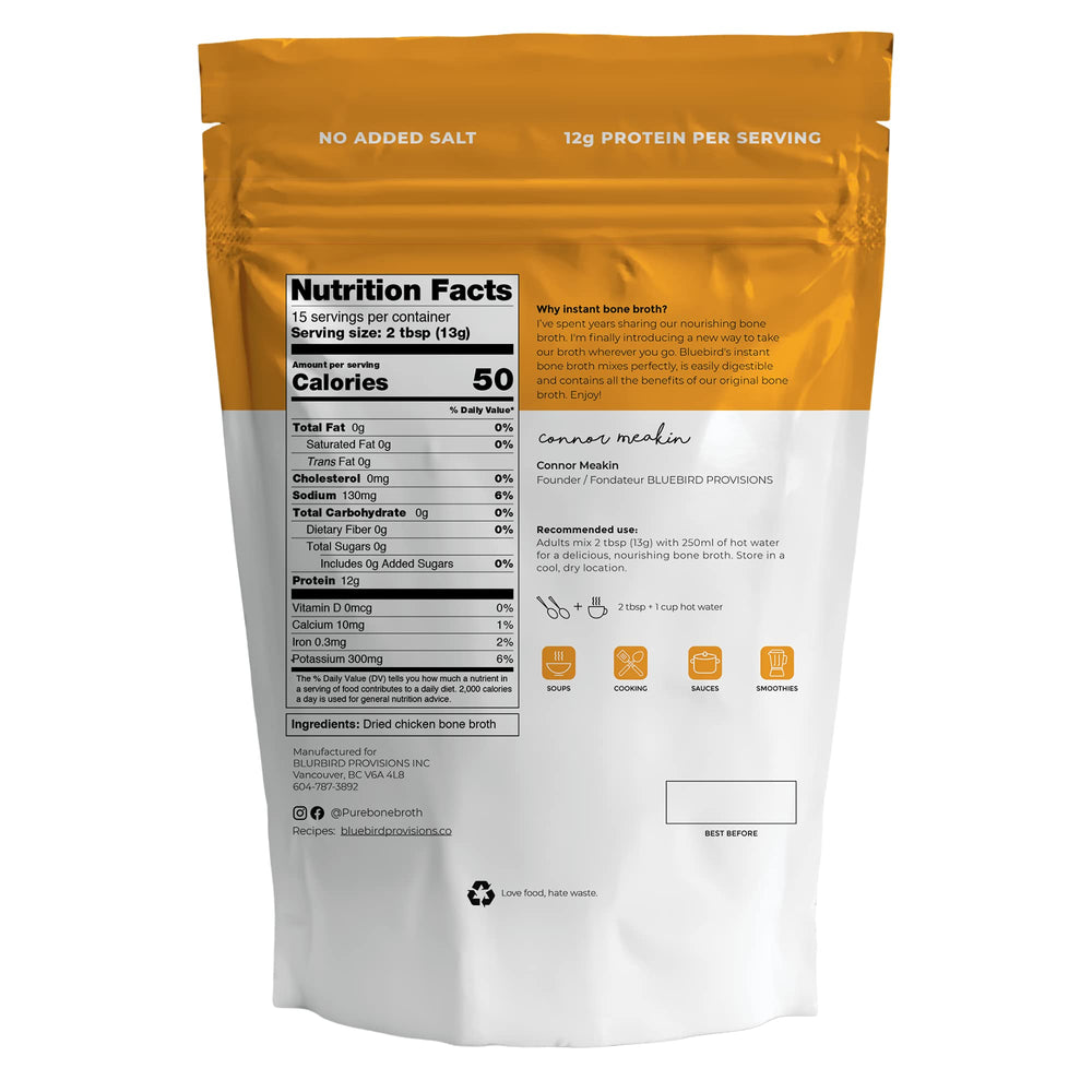 BLUEBIRD PROVISIONS carnivore-friendly bone broth powder for protein boost.